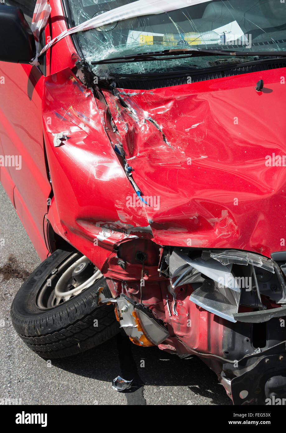 Car frontage damaged in road accident, Copenhagen (Kobenhavn), Kingdom of Denmark Stock Photo