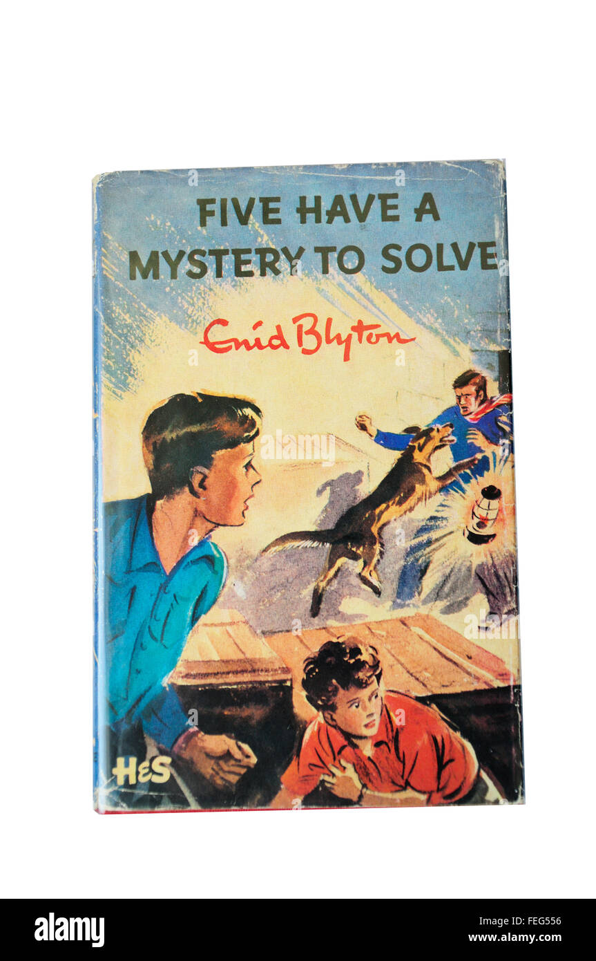 Enid Blytons 'Five have a mystery to solve' Famous Five book with original cover, Ascot, Berkshire, England, United Kingdom Stock Photo