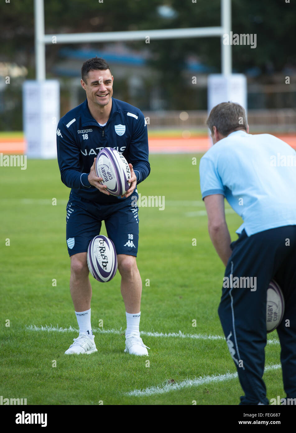 Hong Kong, Hong Kong S.A.R, China. 5th Feb, 2016. DAN CARTER of the French Rugby union team RACING 92's during last practice session ahead of their clash with New Zealand team, The Highlanders. Racing 92 take the chance to practise on the pitch they will play on in the upcoming match in Hong Kong. They are playing at Sui Sai Wan sports ground in Chai Wan. © Jayne Russell/ZUMA Wire/Alamy Live News Stock Photo