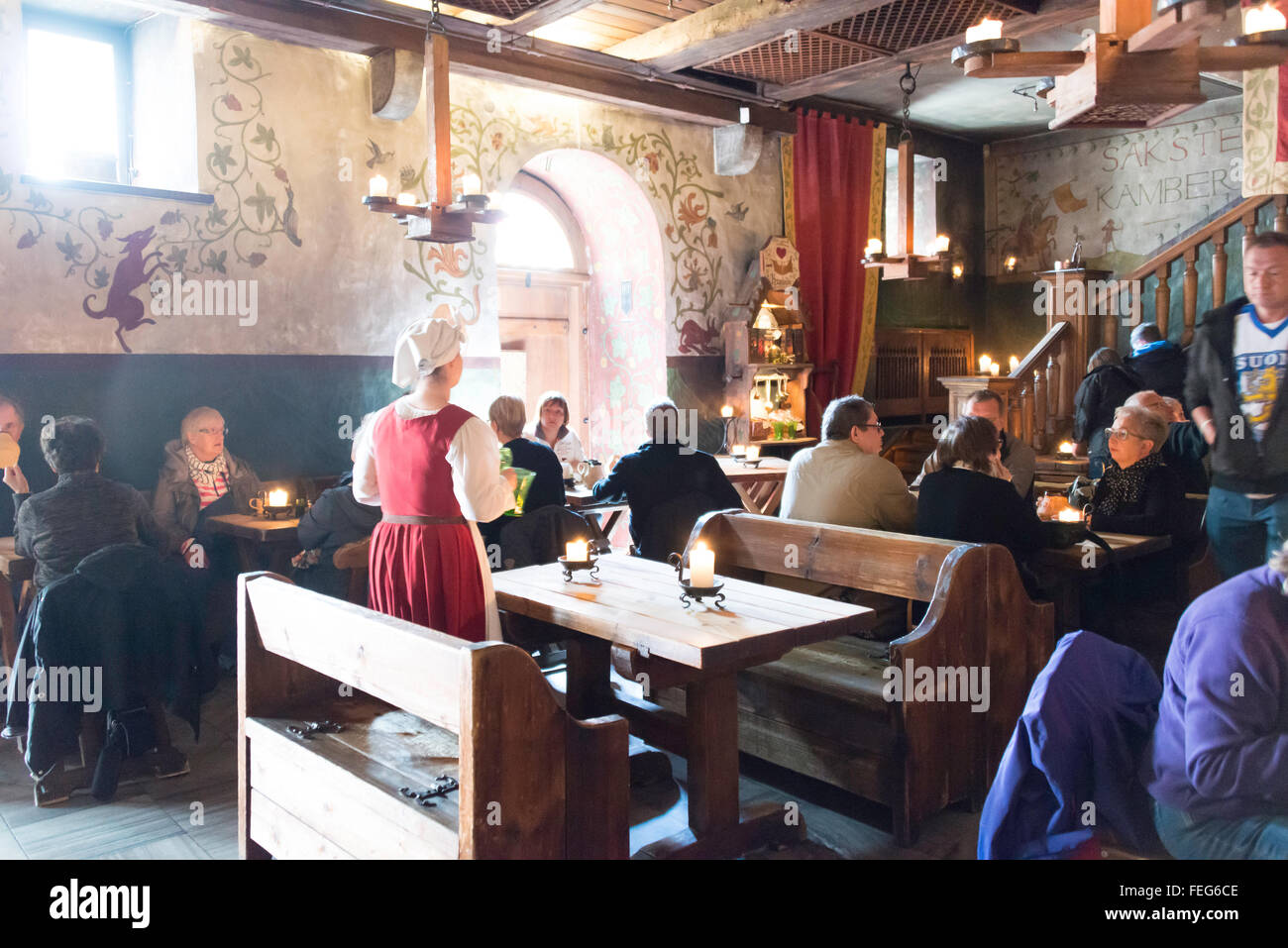 Interior of Olde Hansa Medieval Restaurant, Old Town, Tallinn, Harju County, Republic of Estonia Stock Photo