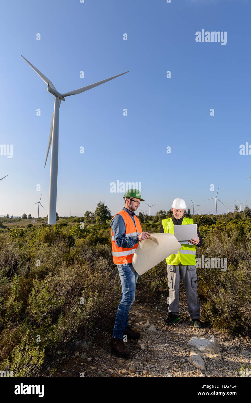 Engineers of wind turbine control projects and production Stock Photo ...