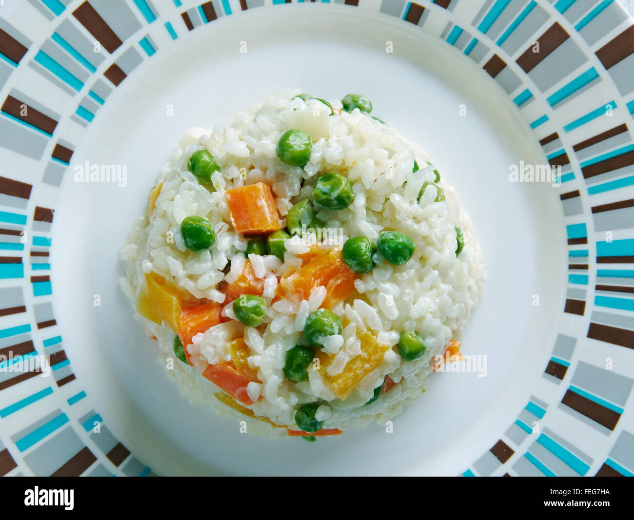 Risotto Tricolore Italian risotto with yellow bell pepper, green