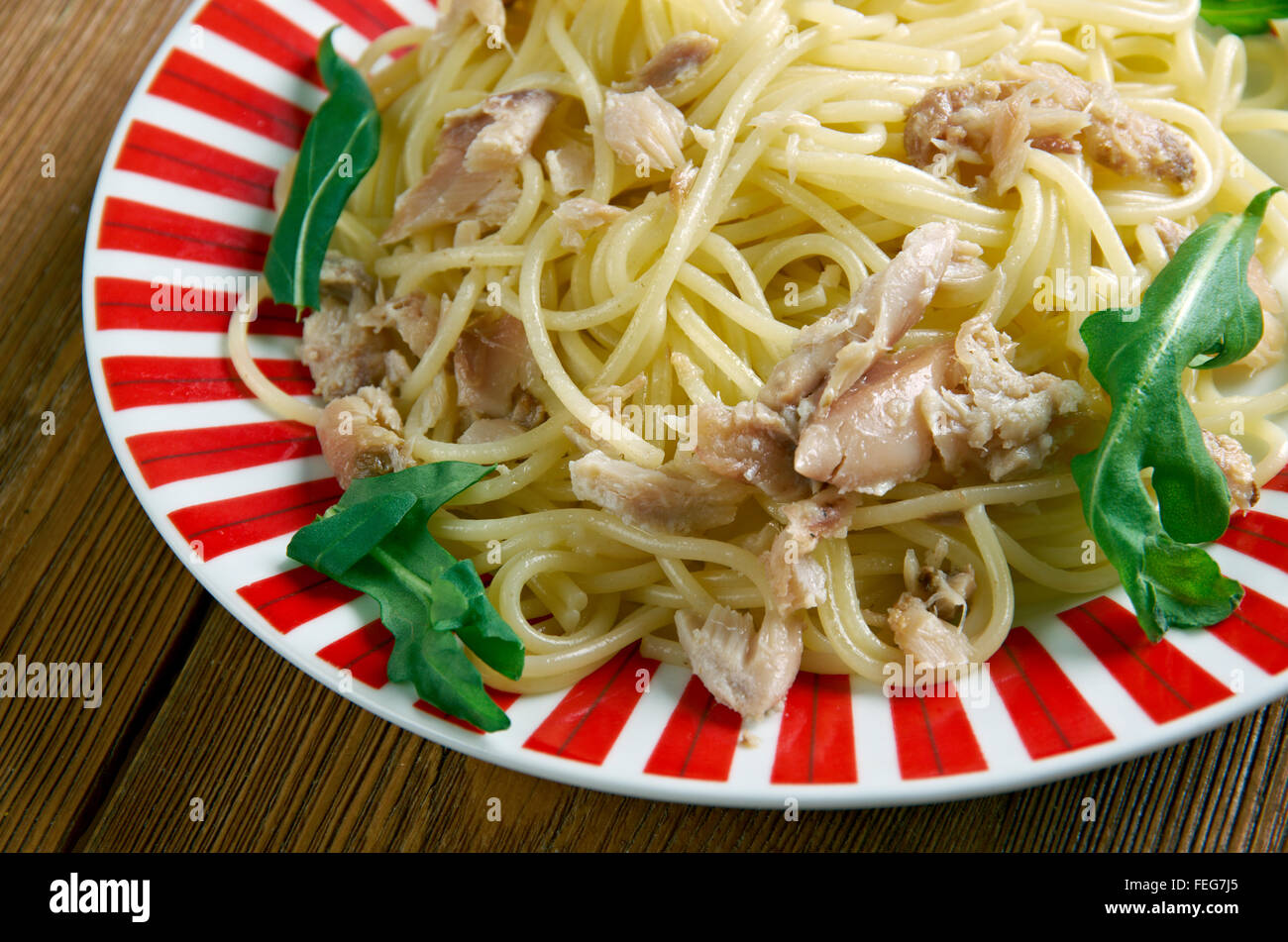 spaghetti con baccala - Italian pasta with salt cod Stock Photo