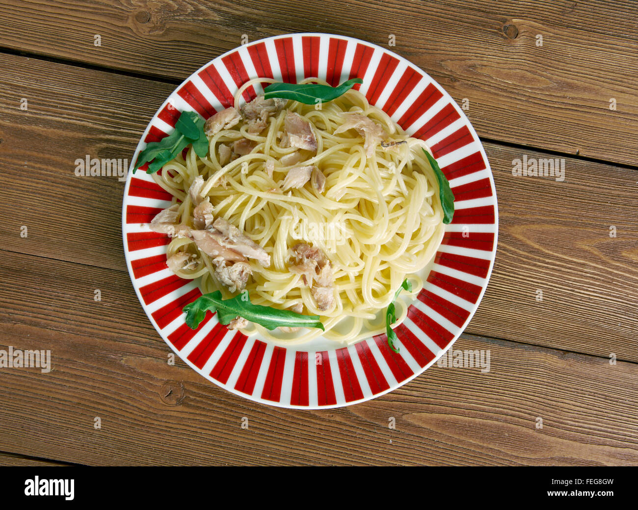 spaghetti con baccala - Italian pasta with salt cod Stock Photo