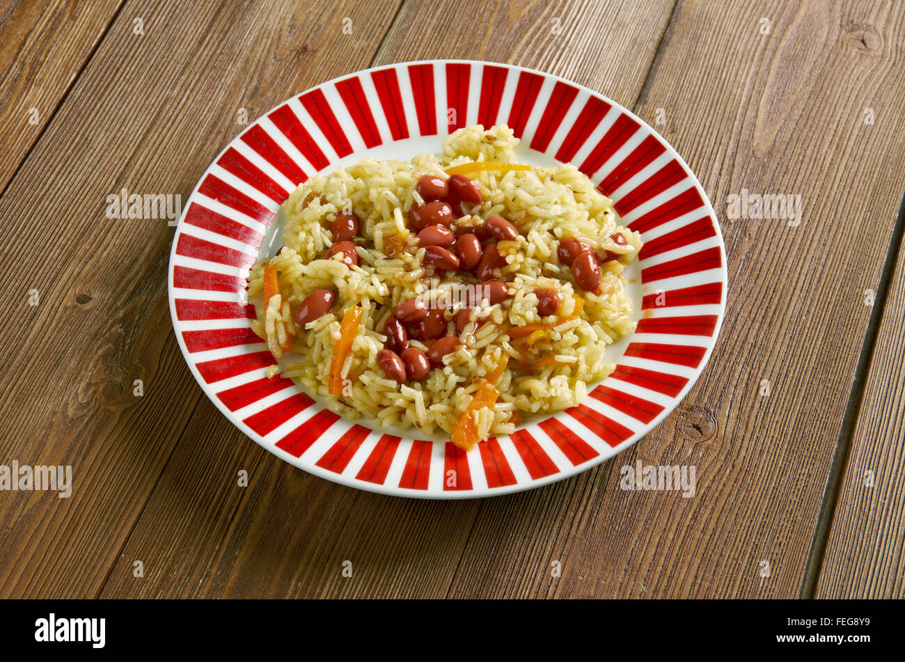 Bean pilaf with fish Chilov pilaf Stock Photo Alamy