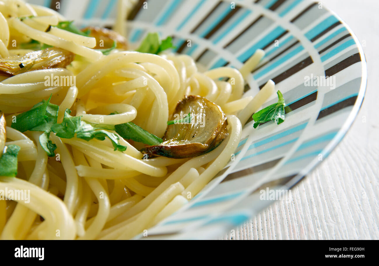 Spaghetti aglio e olio spaghetti with garlic and oil.traditional