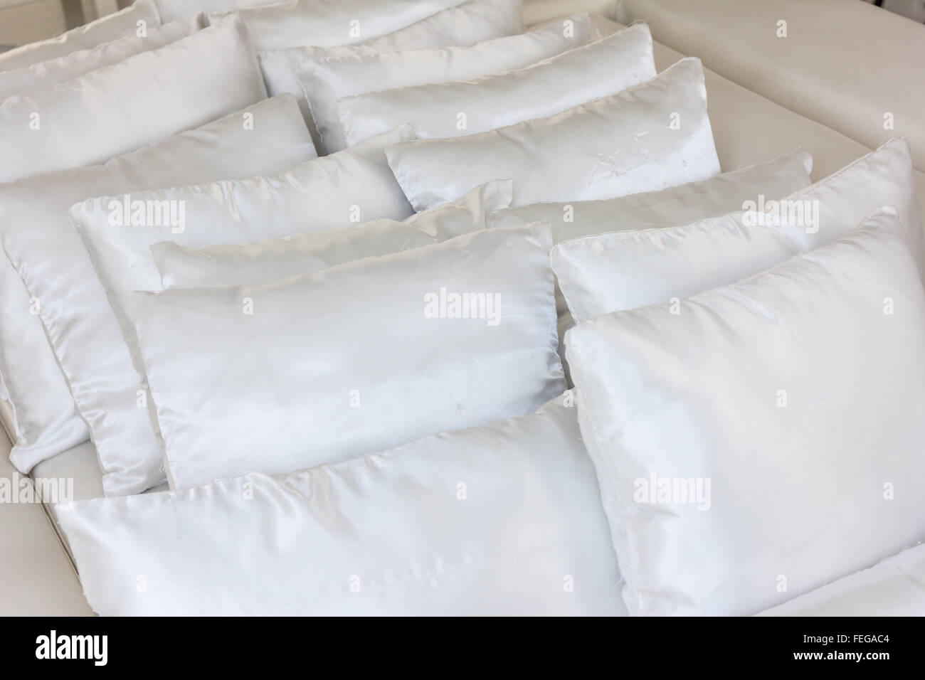 White pillows on bed close up Stock Photo Alamy