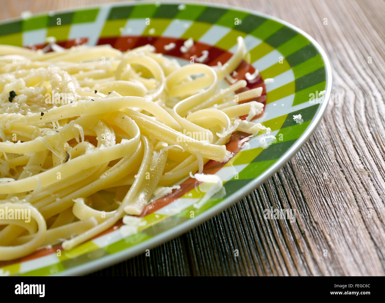 Cacio e pepe. Roman pasta dish.cheese and pepper in several central