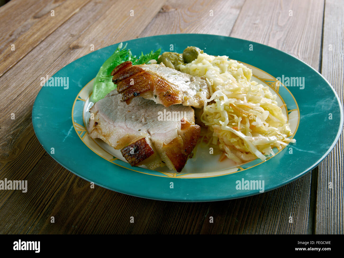 Krustenbraten - Roast pork with crackling in beer.German cuisine Stock Photo