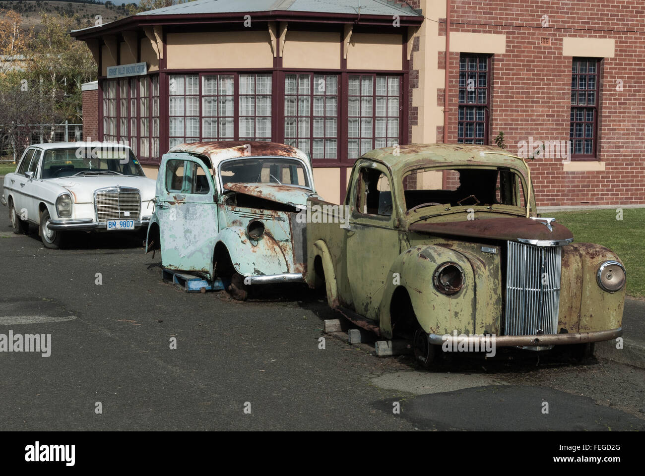 Vintage car wrecks in New Norfolk, Tasmania Stock Photo