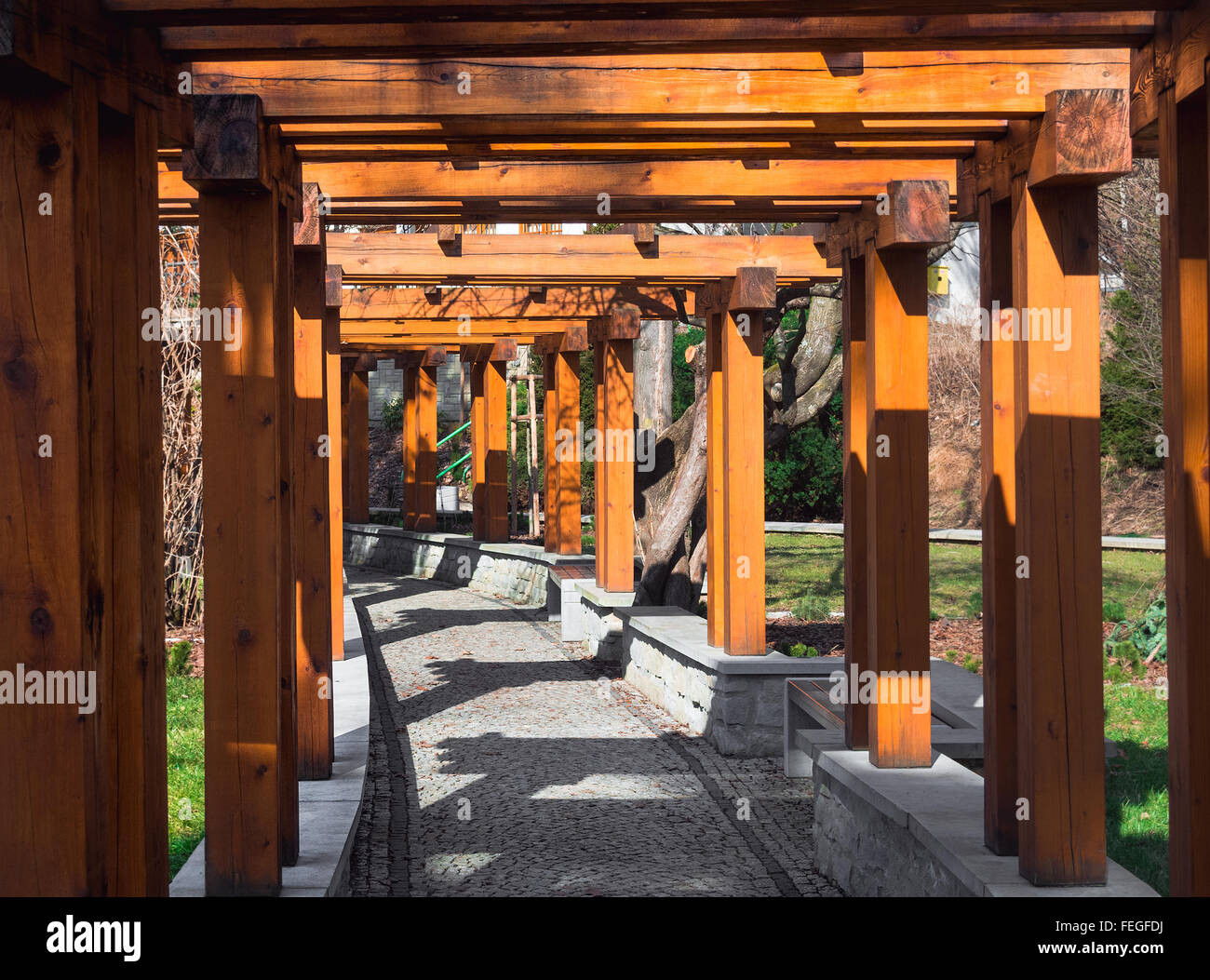 Post and beam pergola Stock Photo Alamy