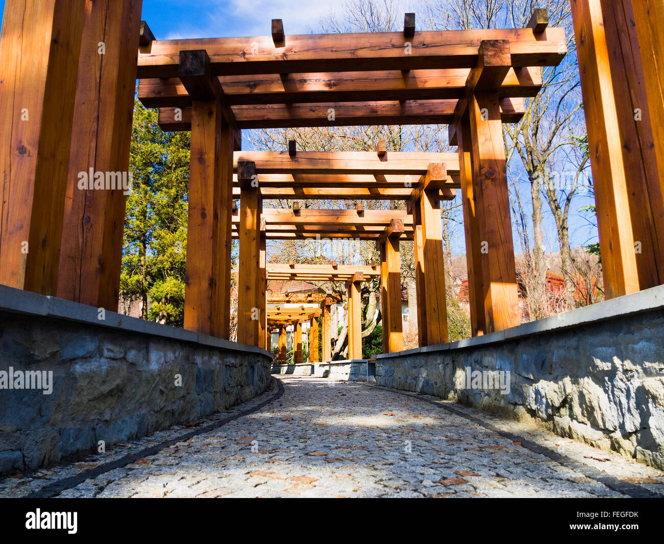 Post and beam pergola Stock Photo Alamy