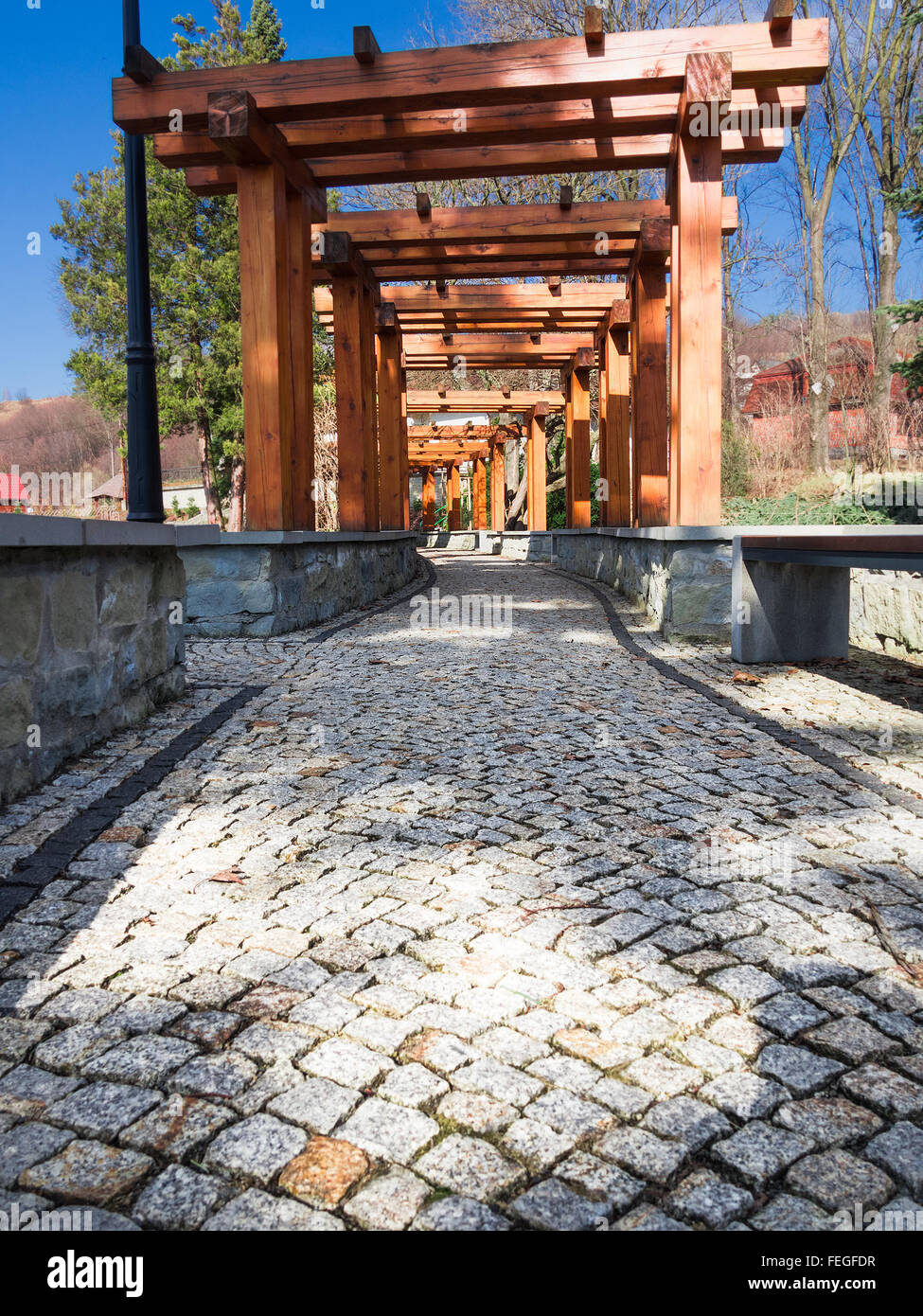 Post and beam pergola Stock Photo Alamy