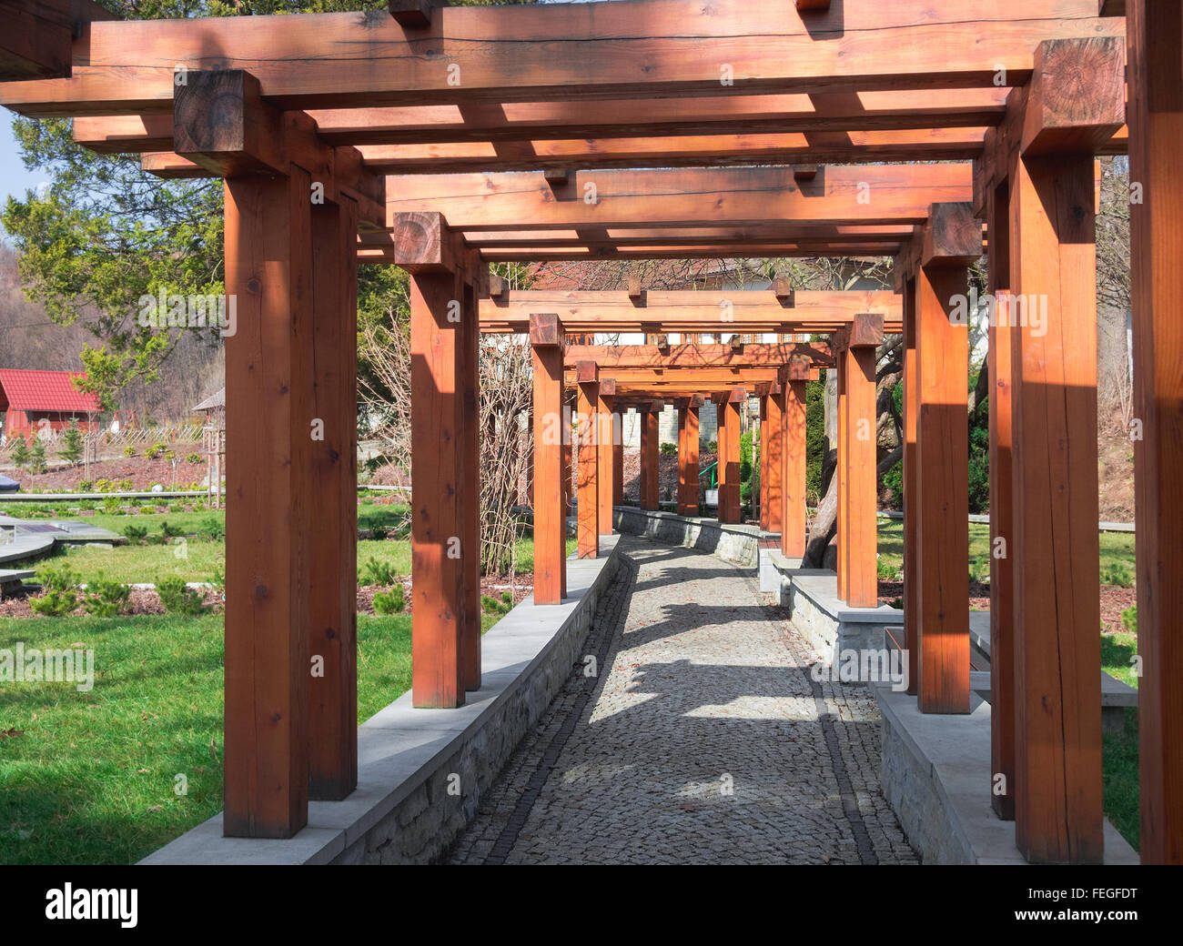 Post and beam pergola Stock Photo Alamy