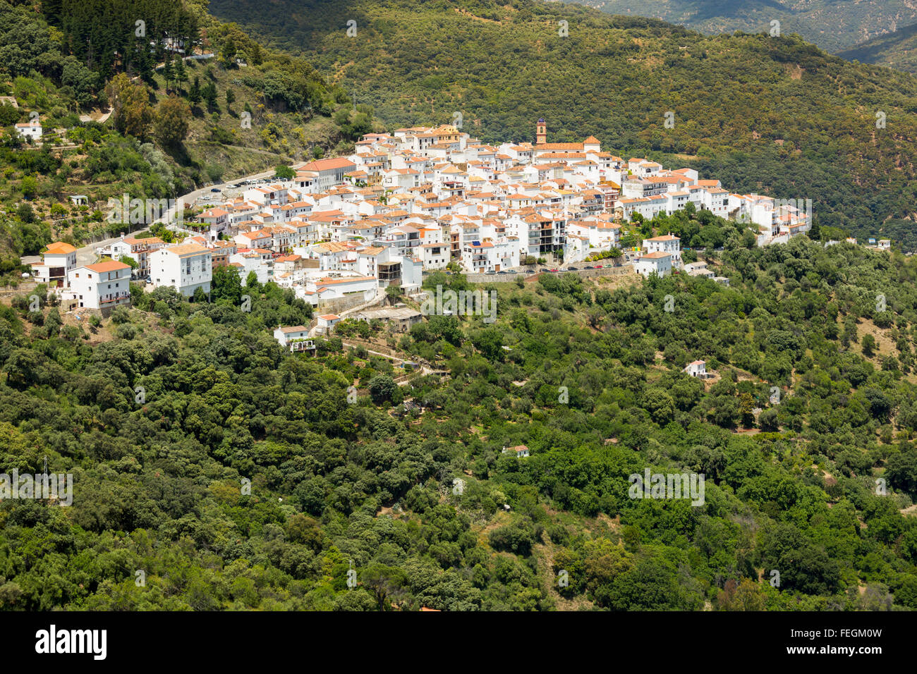 Andalusian village (Pueblos Blancos) in Sierra de las Nieves, Malaga, Spain Stock Photo