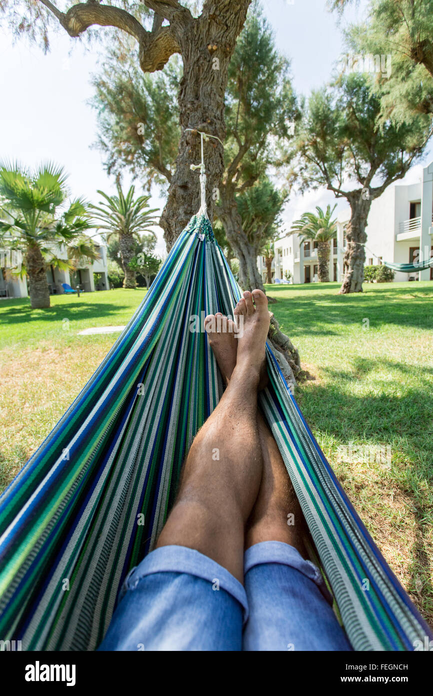 Relaxing in the hammock. Summer day. Stock Photo