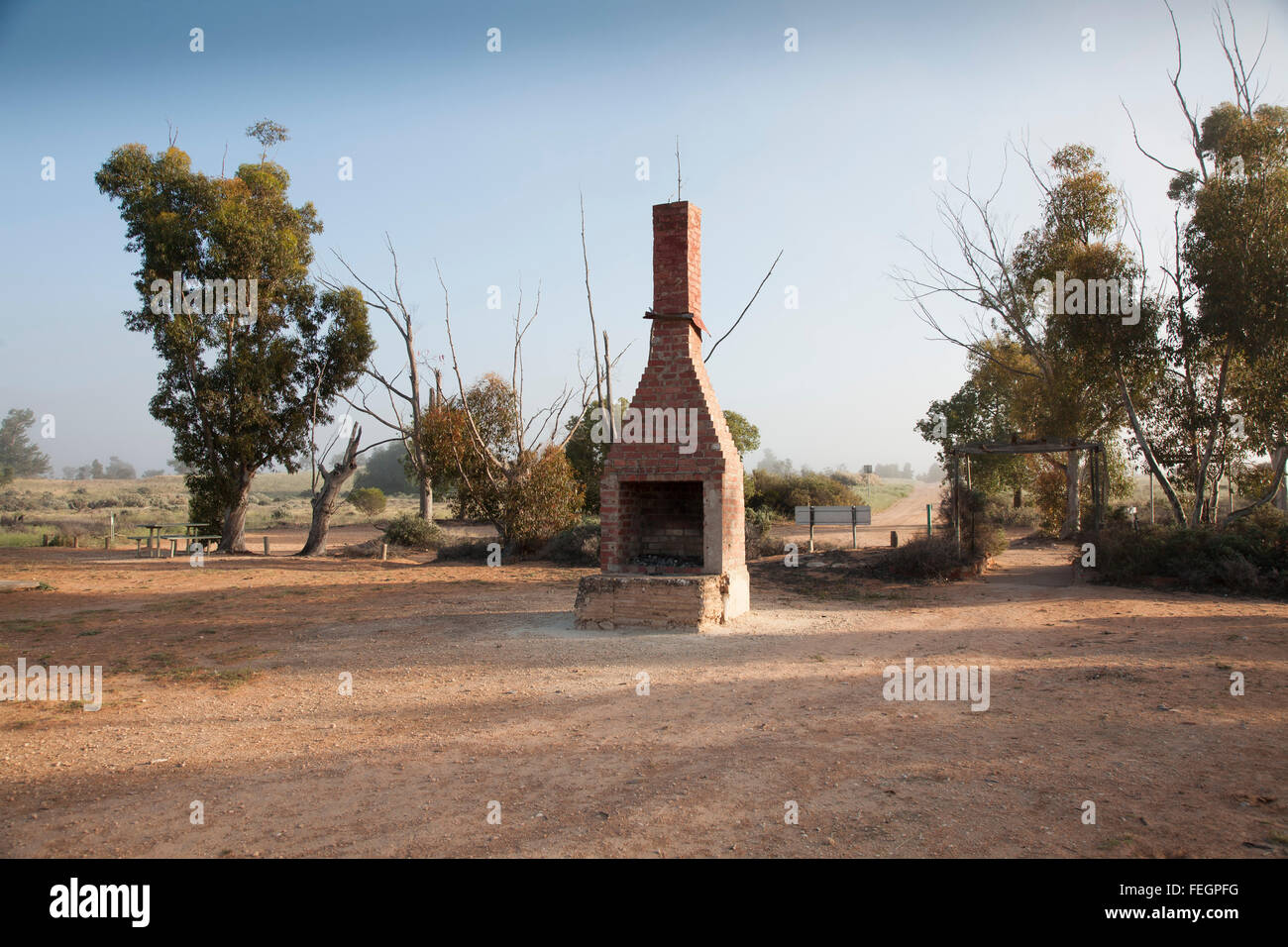 Brick chimney the only remaining part of the historic Zanci homestead area Mungo National Park Australia Stock Photo