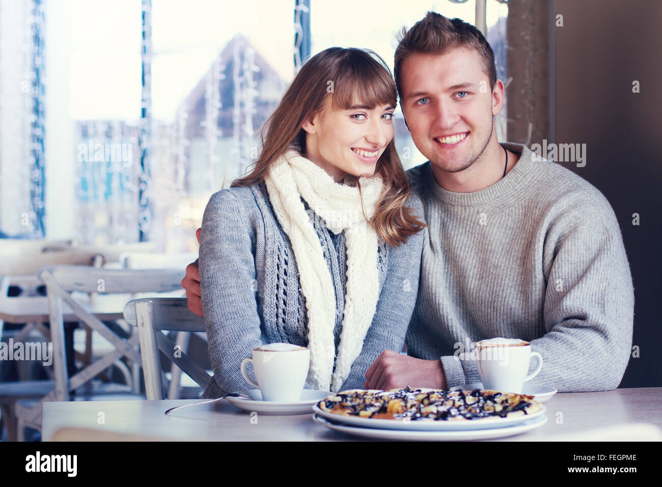 Man and Woman in cafe Stock Photo