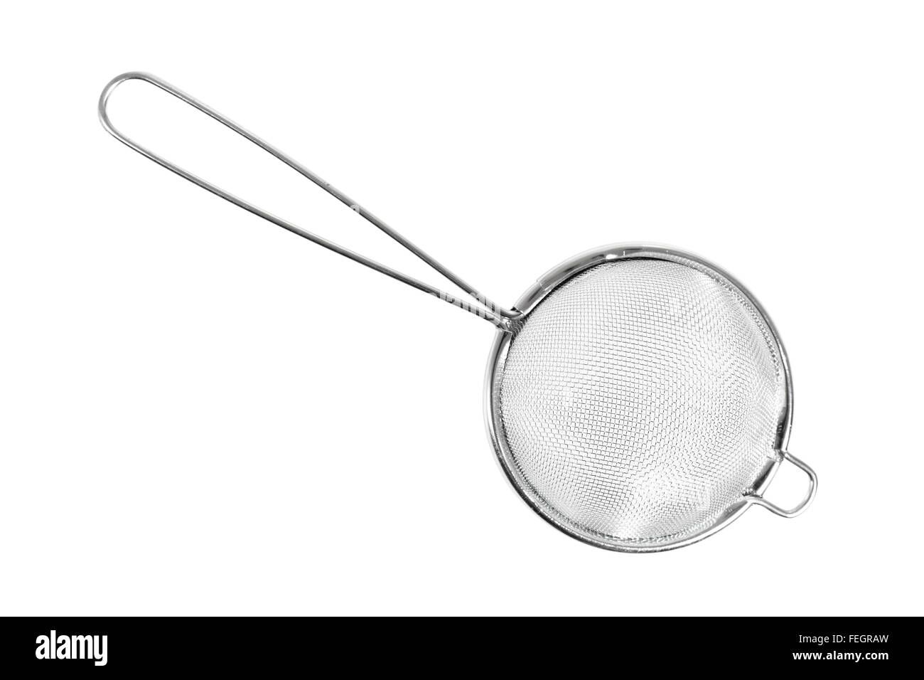 Tea strainer (small sieve) with handle. Isolated with clipping path. Stock Photo