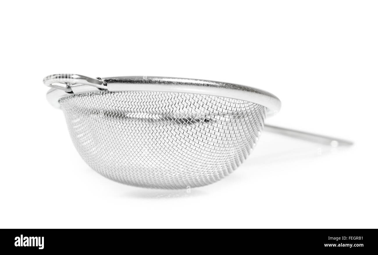 Tea strainer (small sieve) with handle. Isolated with clipping path. Stock Photo