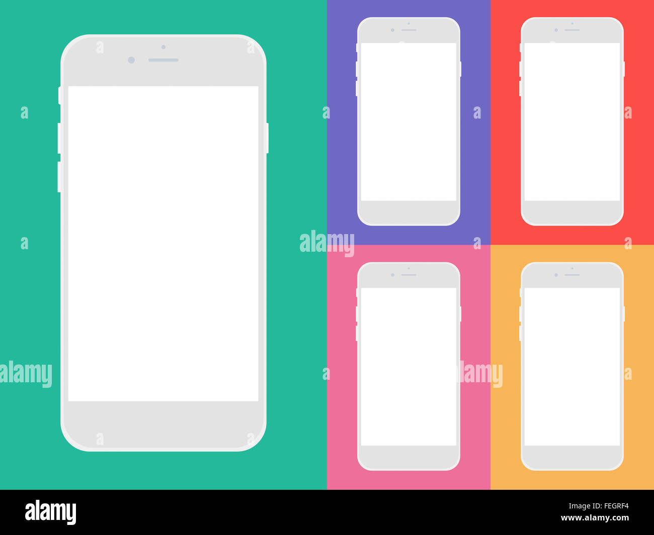 Set of realistic mobile phones touch screen smartphones with blank