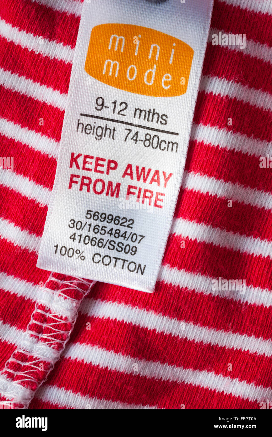 Keep away from fire label in clothing hires stock photography and