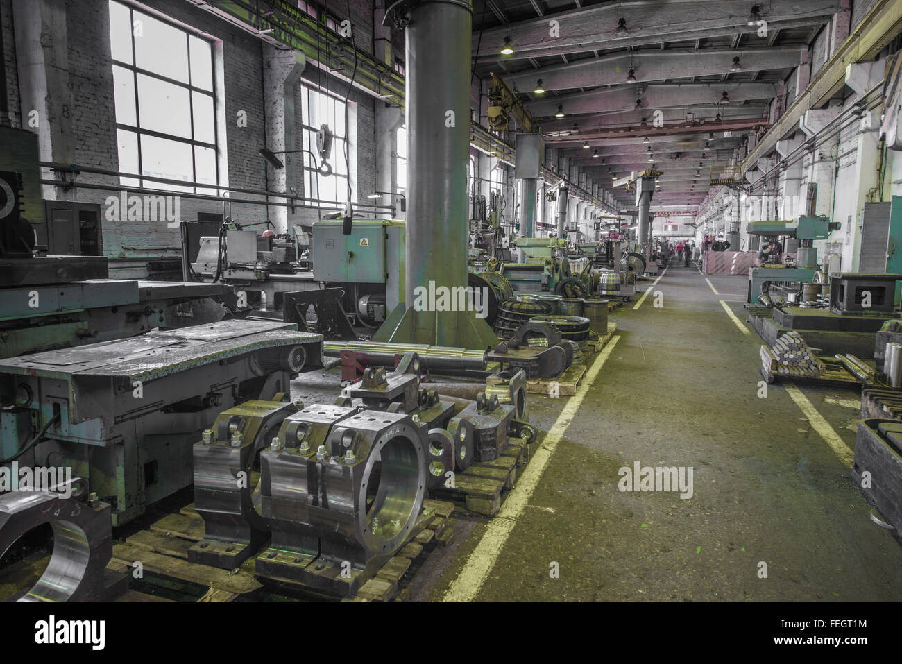 Interior of an industrial building with machines Stock Photo