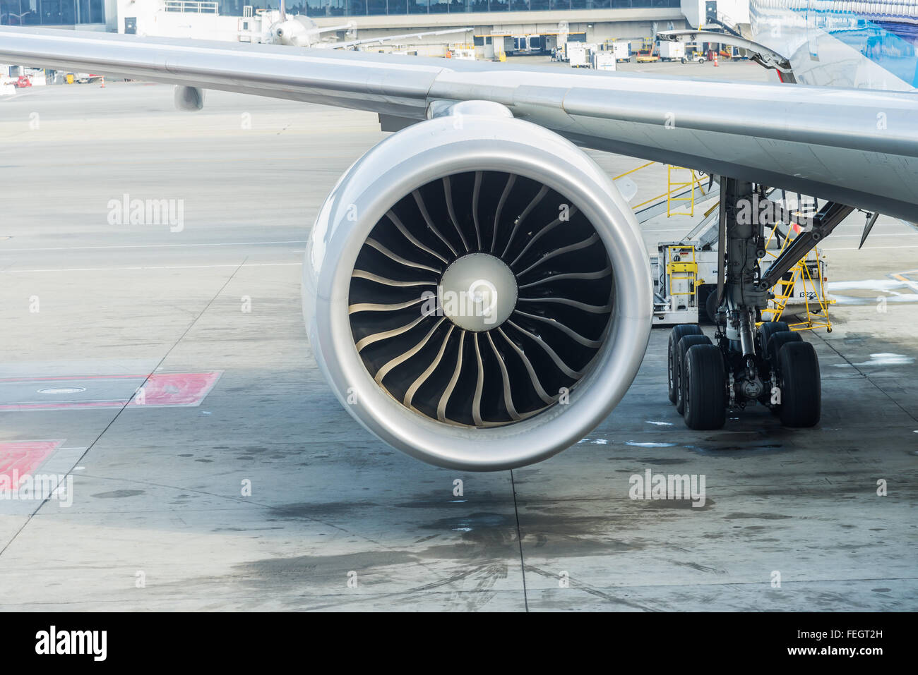 Jet engine of Air plane with runway background Stock Photo - Alamy