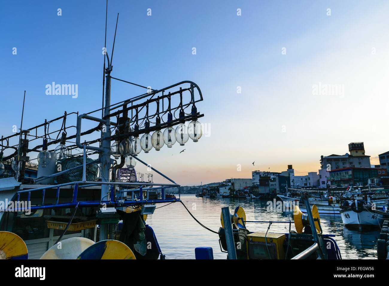 Fishing boats docked at a fishing village in Korea Stock Photo Alamy