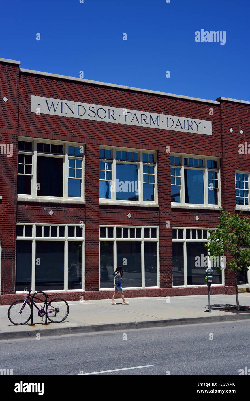 Windsor Farm Dairy building Lower Downtown Denver, Colorado, USA on a sunny day in June Stock Photo