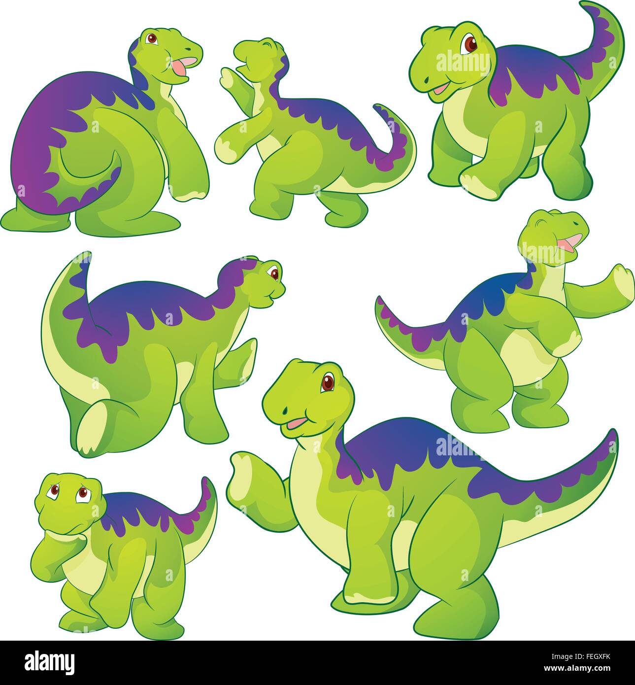 Cute group Dinosaurs vector cartoon many actions.Tyrannosaurus ...