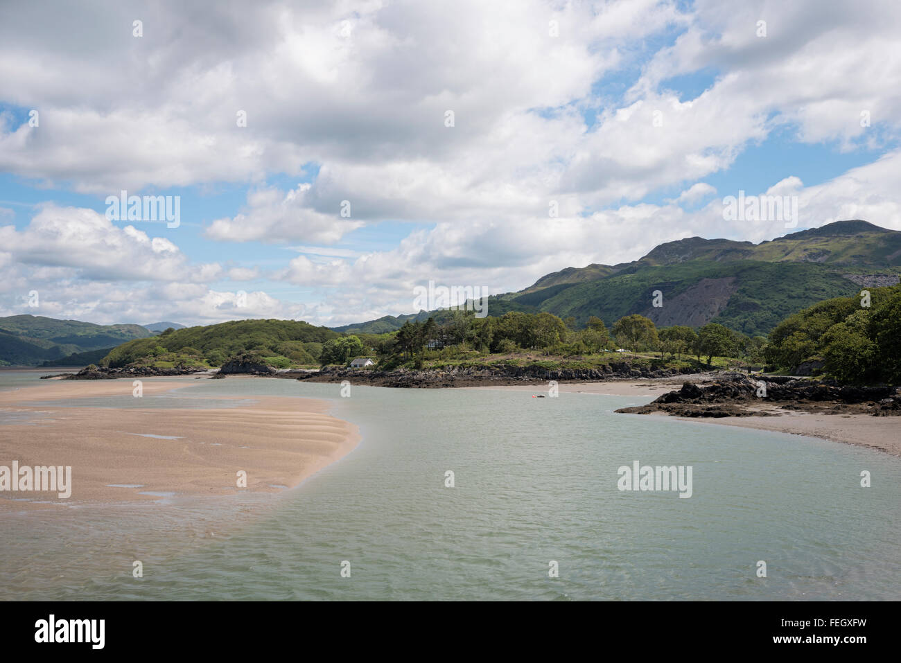 Mawddach Estuary at low tide in summer Stock Photo