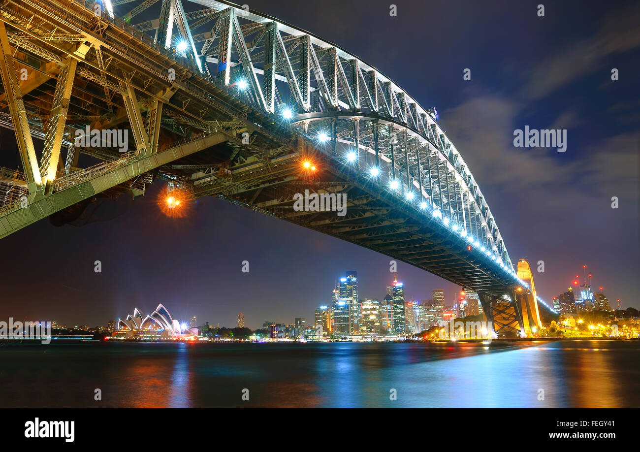 Sydney Skyline and Harbor Bridge at night Stock Photo - Alamy