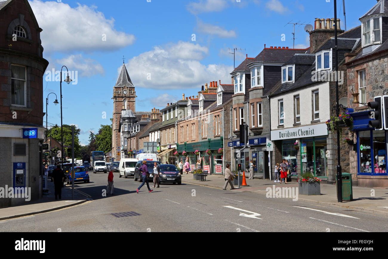 Shops and houses in the main street in the village of Banchory