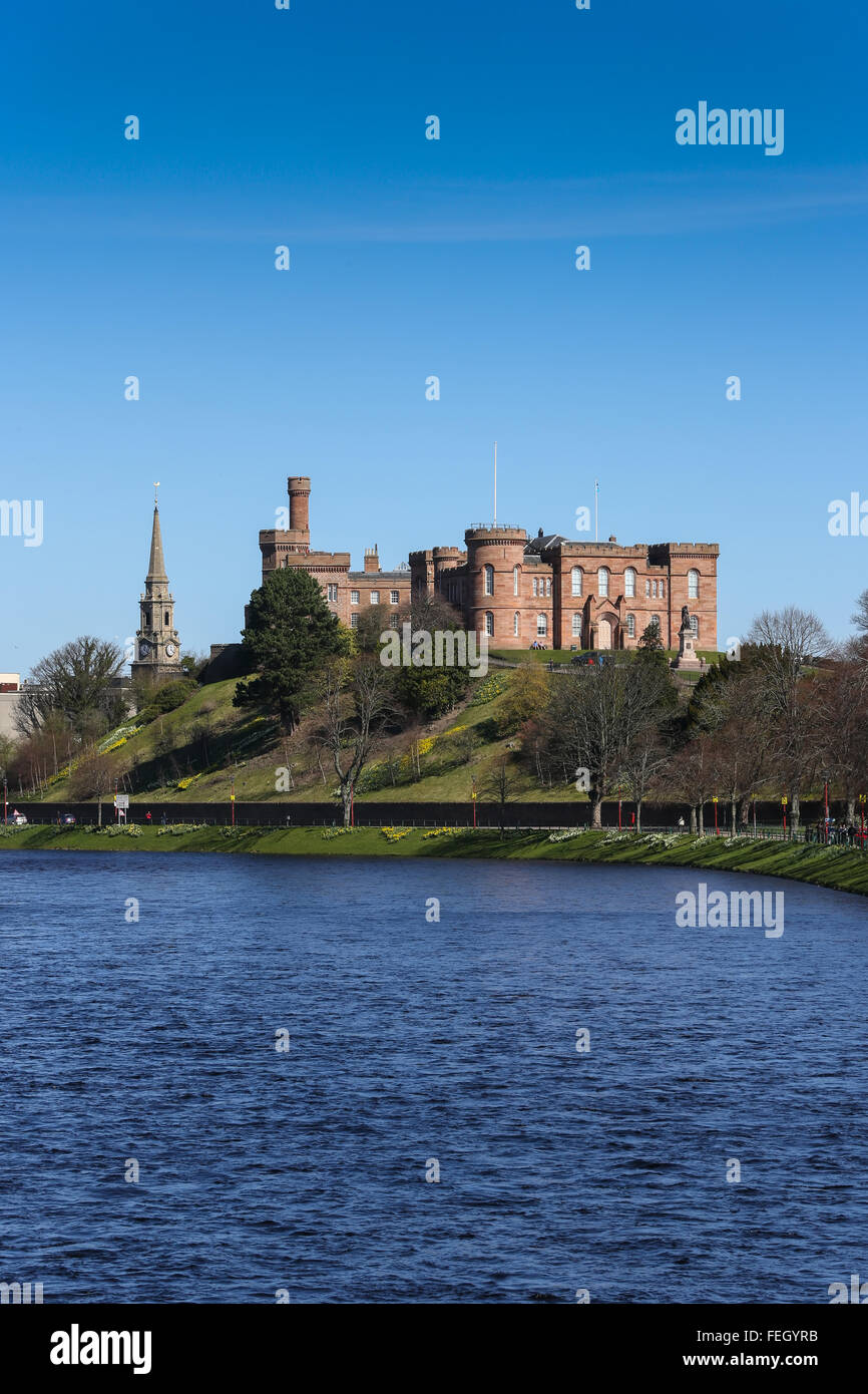 Historic Inverness Castle on the banks of the River Ness in the city of Inverness in the Highlands of Scotland, UK Stock Photo