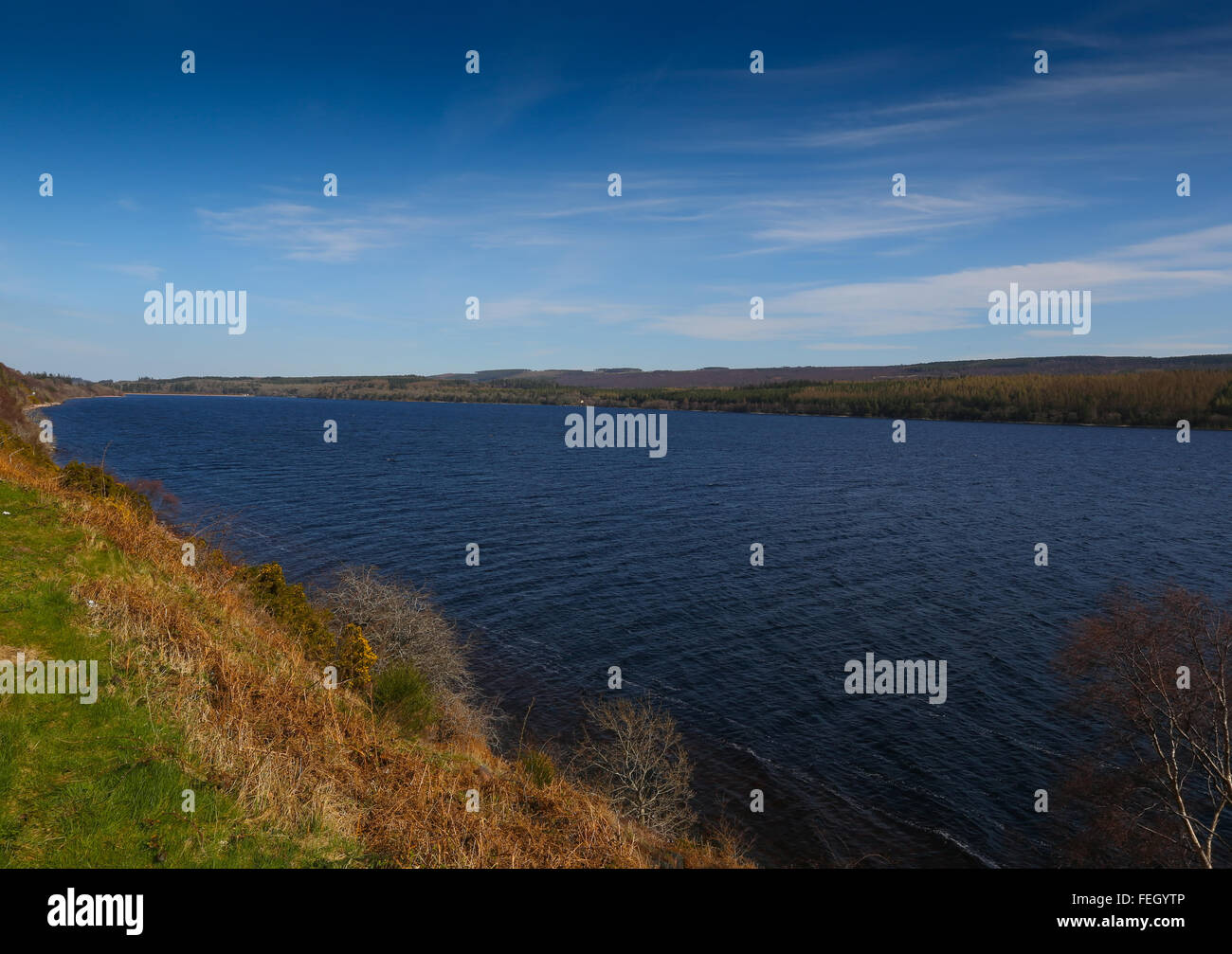 World famous body of water Loch Ness just outside the city of Inverness in the Highlands of Scotland, UK Stock Photo