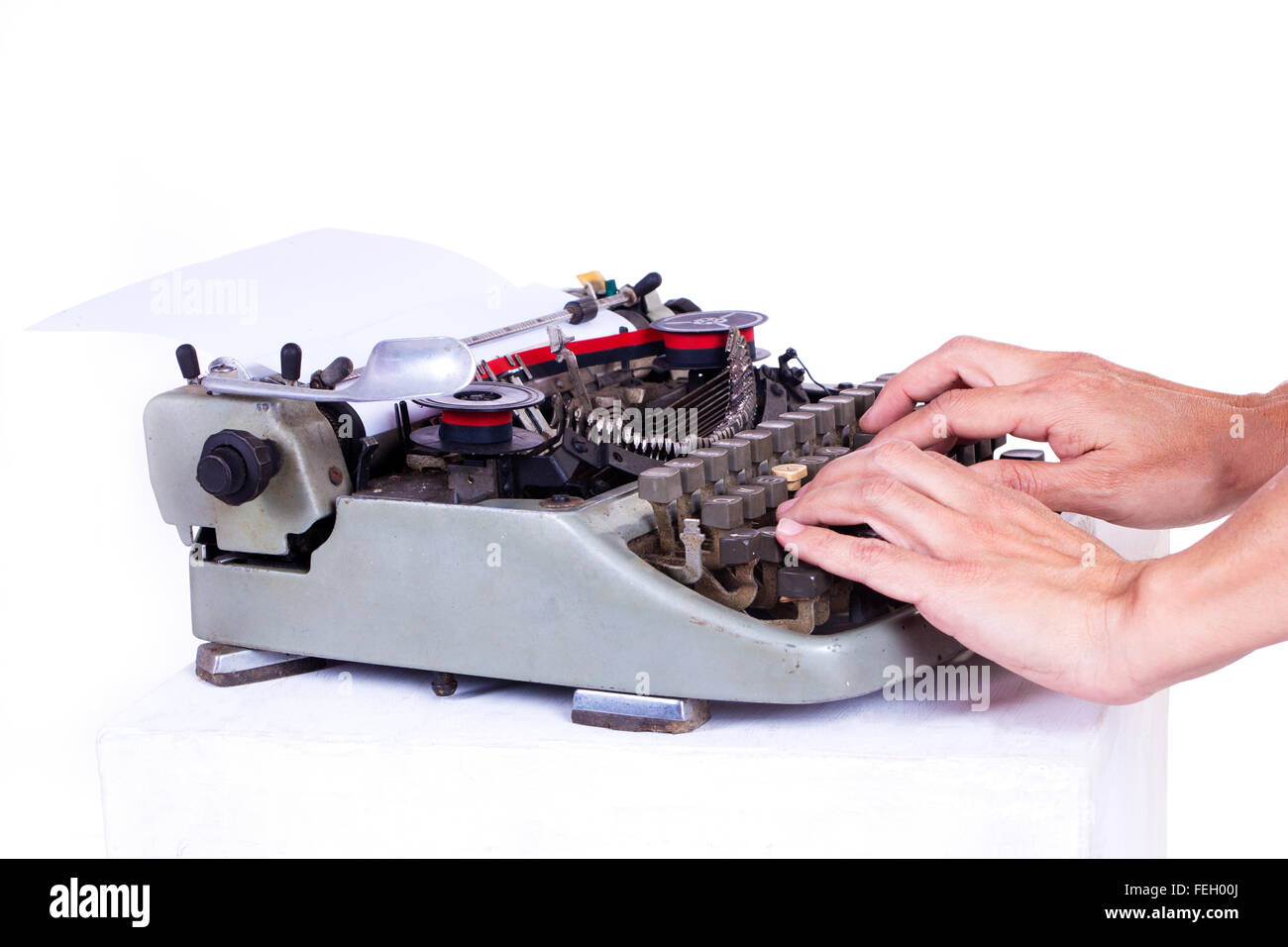typewriter being used by a person Stock Photo Alamy