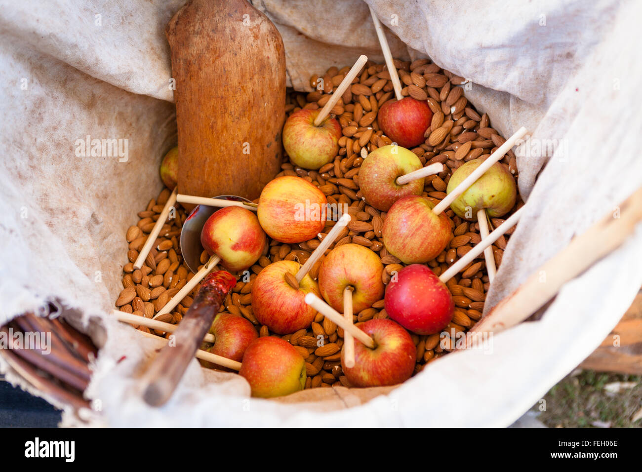 Candy apples waiting to be prepared Stock Photo