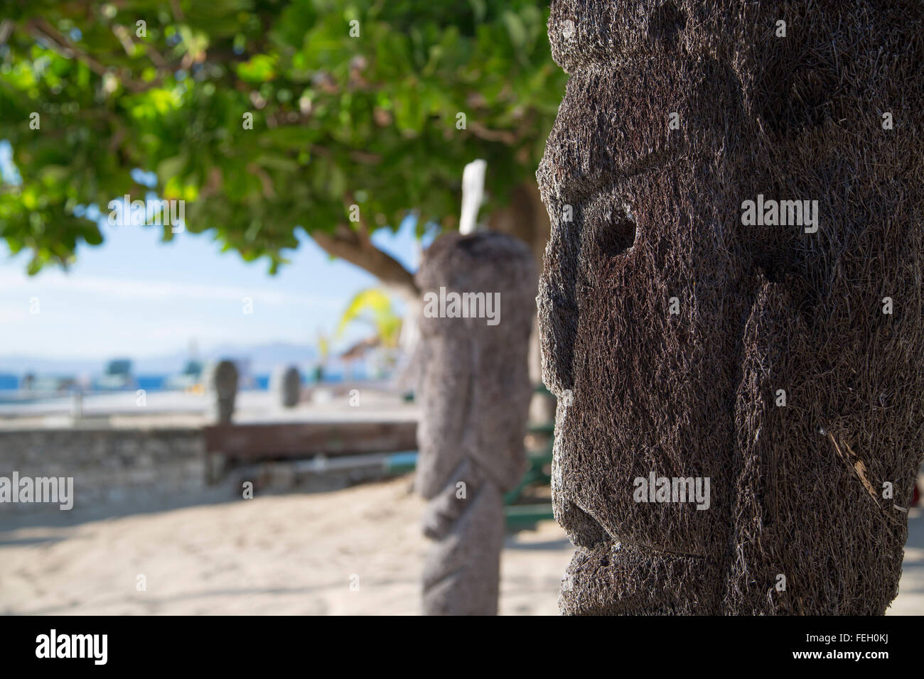 Carved statue at Bounty Island Resort on Bounty Island, Mamanuca ...