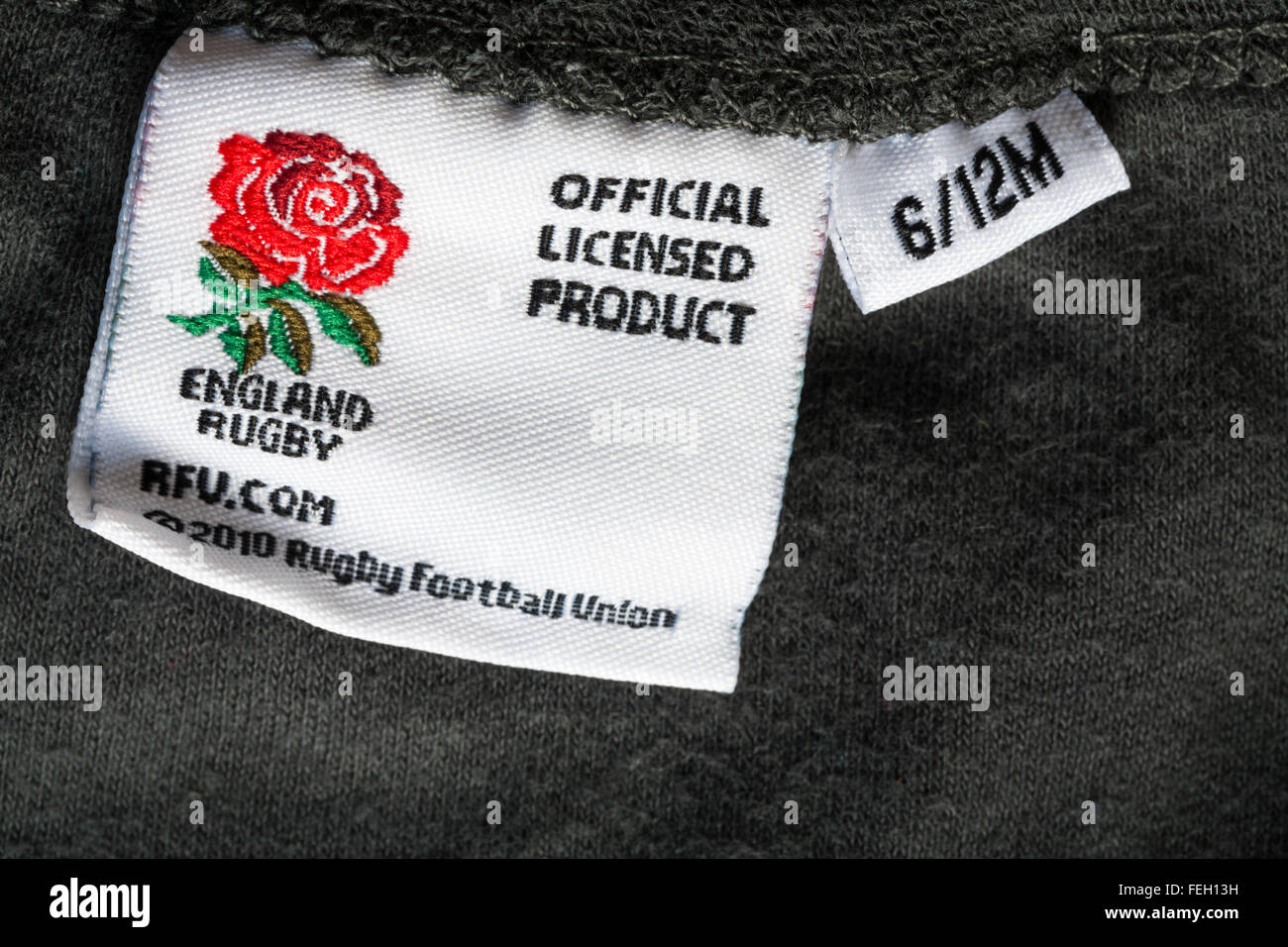 England Rugby official licensed product label in 6/12 m baby grow Stock Photo