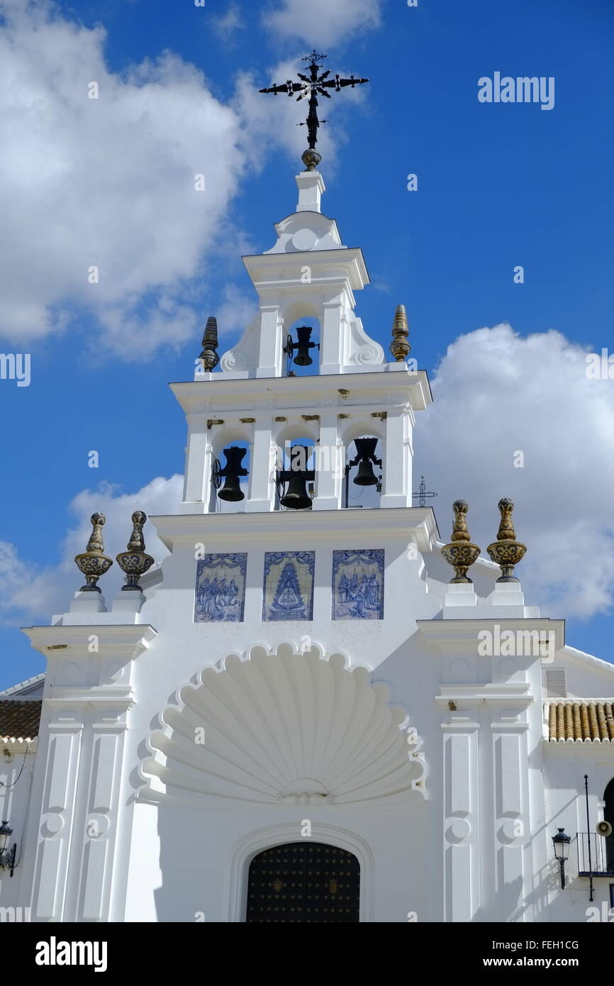 The Hermitage of El Rocío bell tower. El Rocio, Almonte, Province of Huelva, Andalusia, Spain Stock Photo