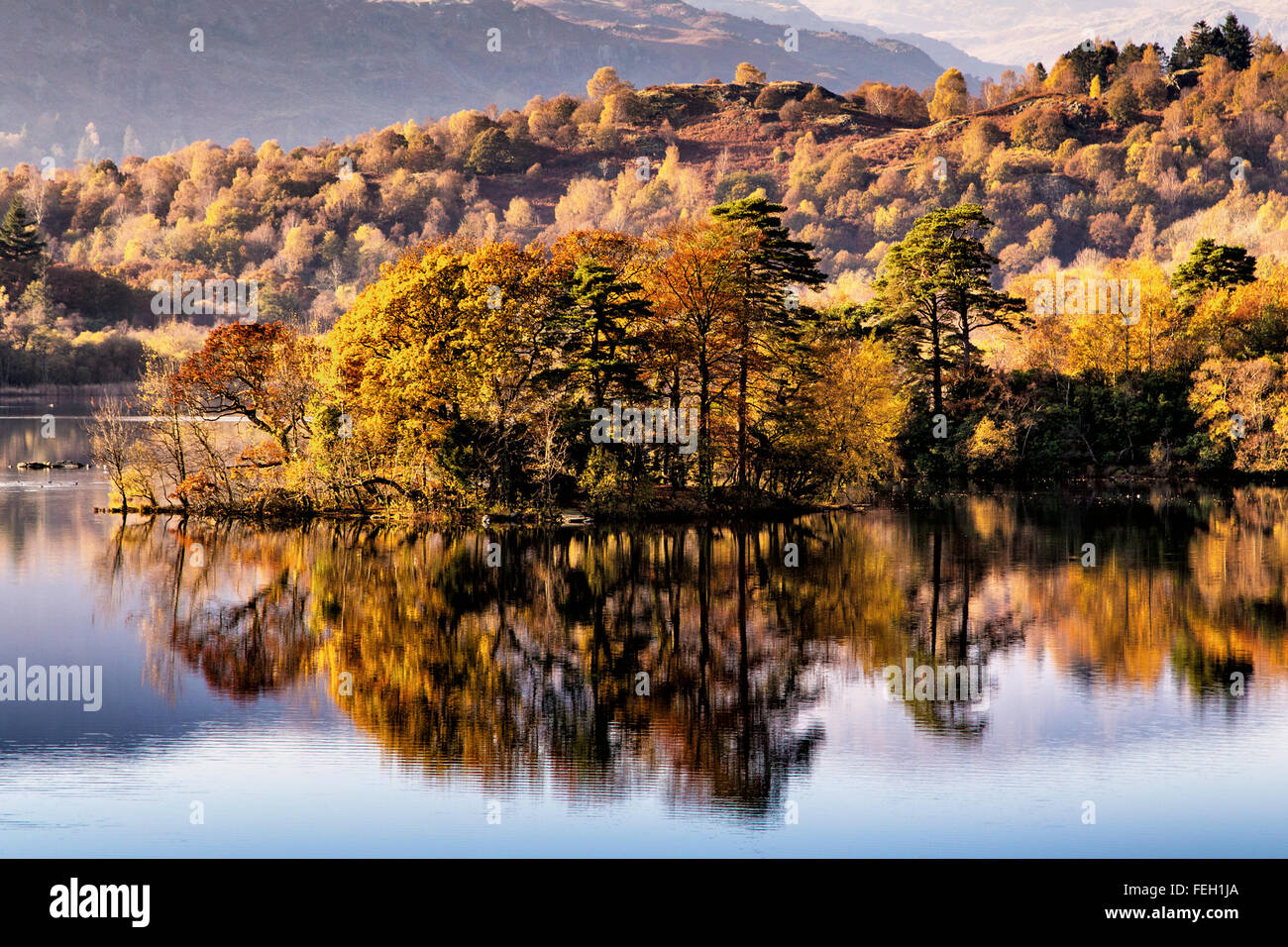 Rydal Water in the UK Lake District on a calm Autumn day. Stock Photo