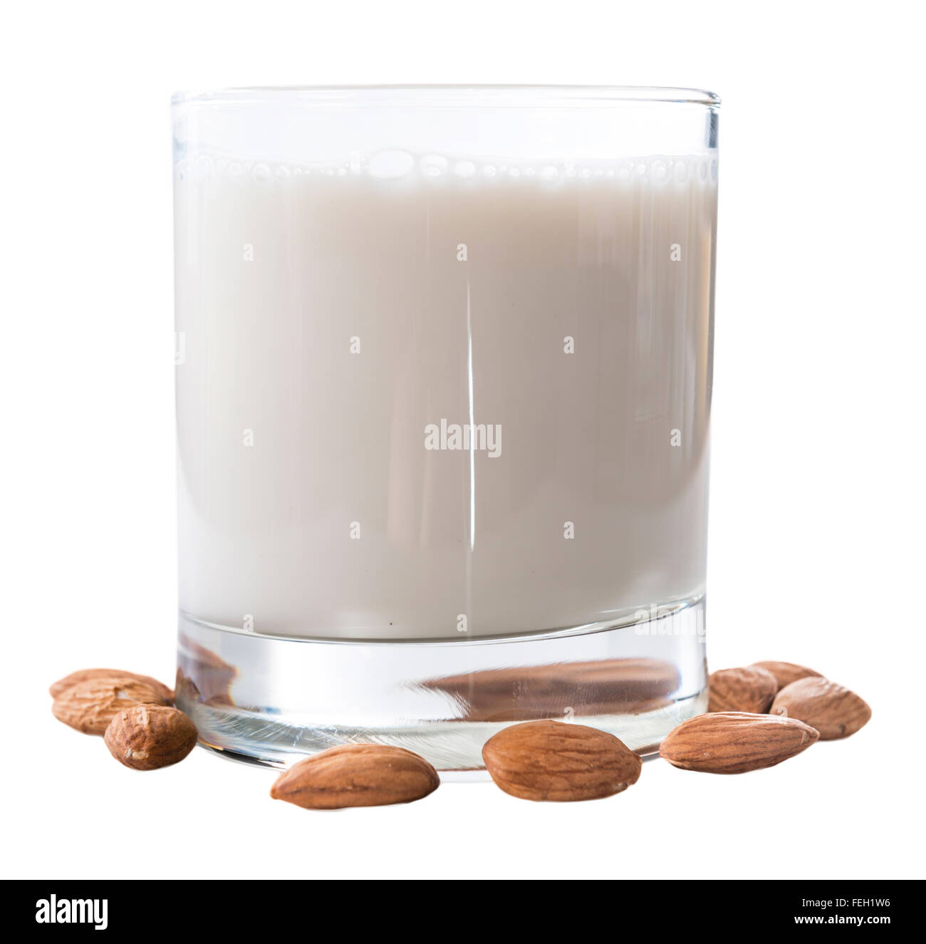 Almond Milk (selective focus) isolated on white background Stock Photo