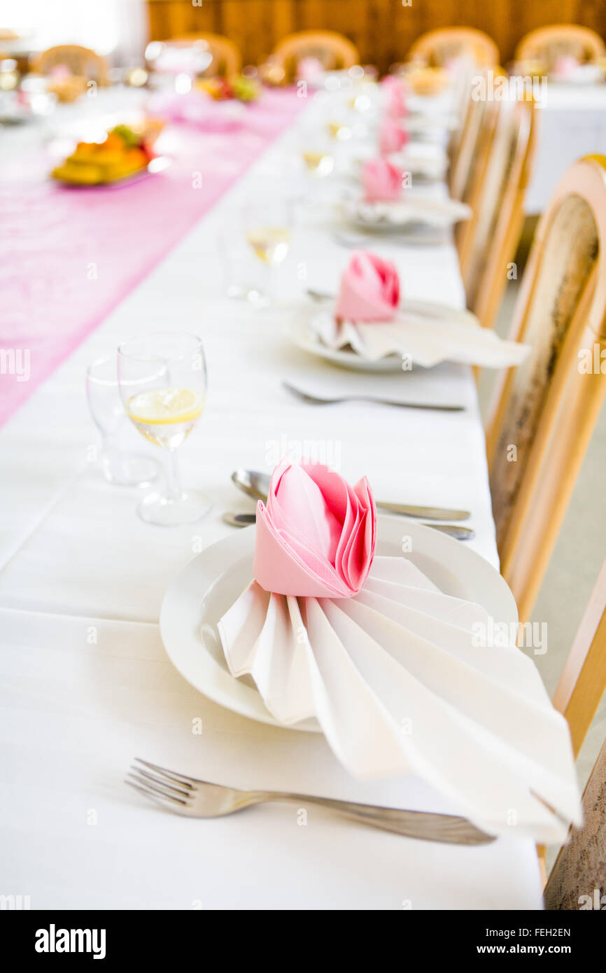 Formal table with napkins ready for meal serving, shallow dof Stock ...