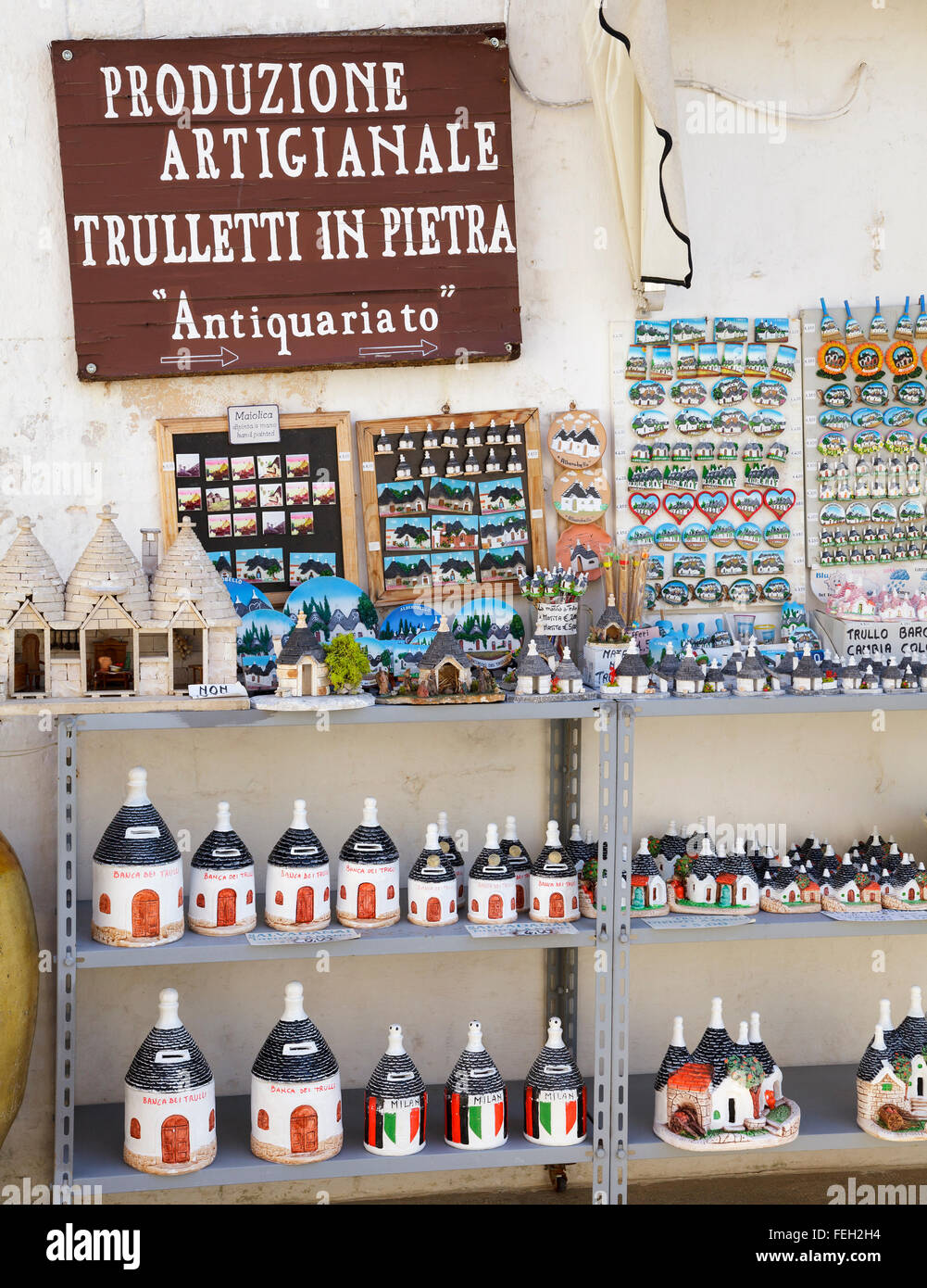 Trulli souvenirs in Alberobello, Puglia, Italy Stock Photo
