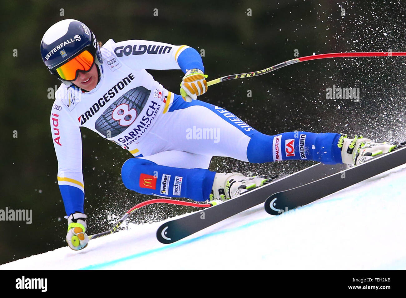 Garmisch-Partenkirchen, Germany. 07th Feb, 2016. Sweden's Kajsa Kling in action during the women's Super G race of the Alpine Skiing World Cup in Garmisch-Partenkirchen, Germany, 07 February 2016. Photo: KARL-JOSEF HILDENBRAND/dpa/Alamy Live News Stock Photo