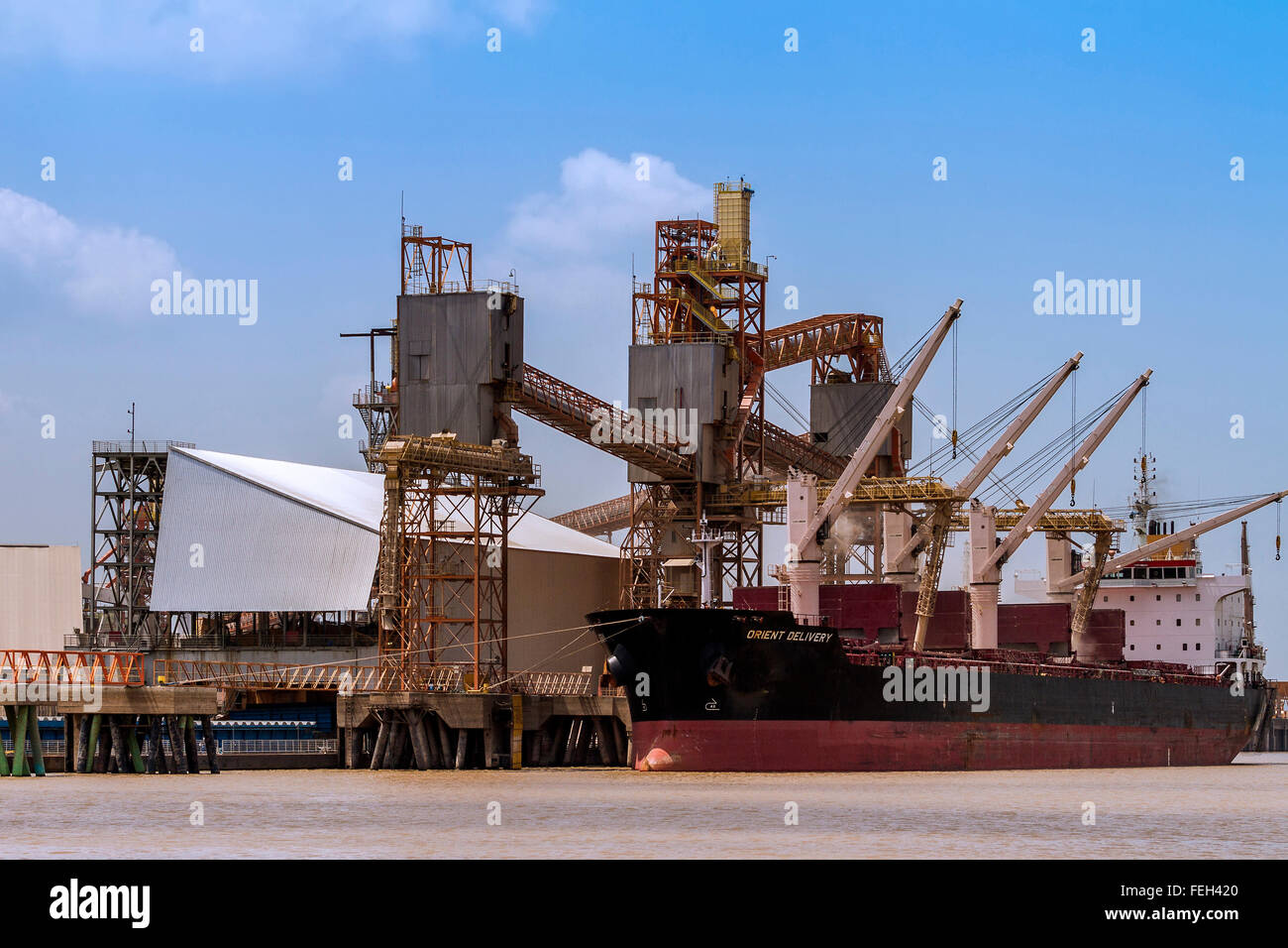 Bulk Carrier Orient Delivery Taking On Soya Bean  Cargo Santarem Brazil Stock Photo