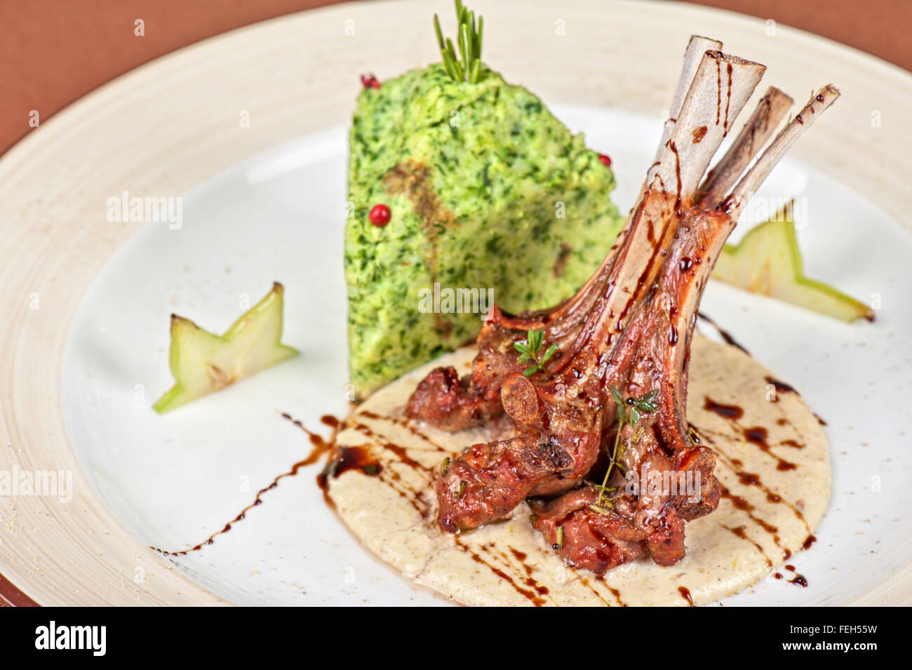 ribs calf with potato puree Stock Photo - Alamy