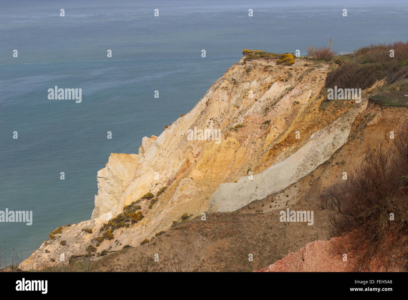 Coloured sand cliffs at Alum Bay, Isle of Wight Stock Photo