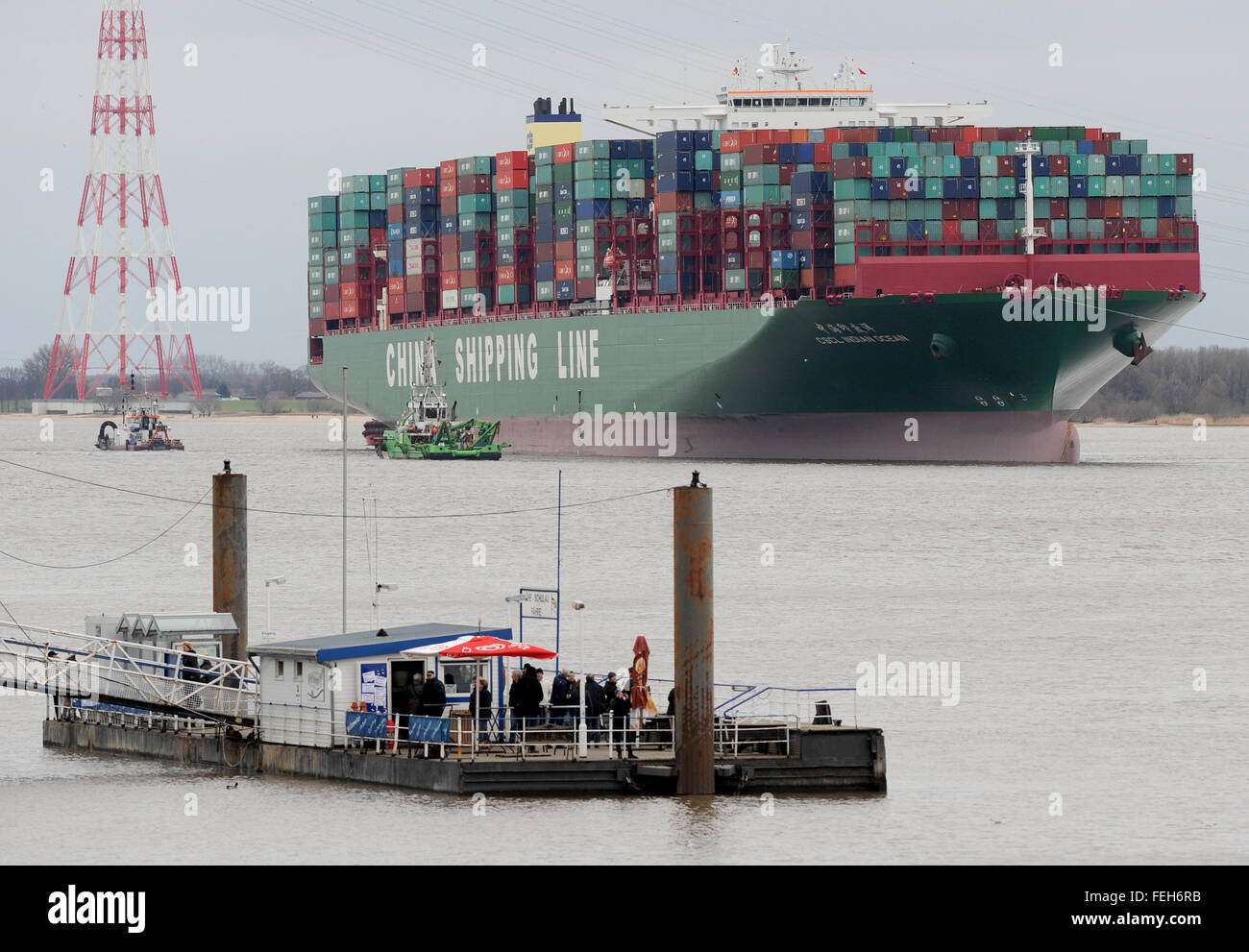 Stade, Germany. 07th Feb, 2016. The grounded container freighter CSCL ...